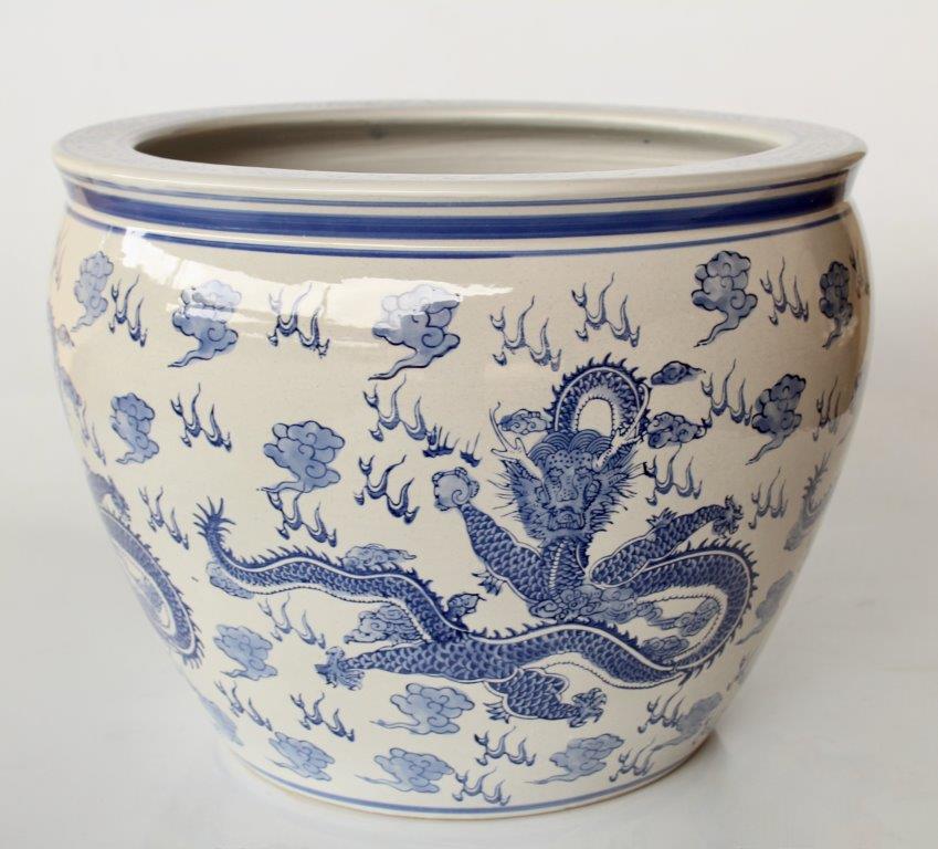Large Blue & White Chinese Dragon Planter